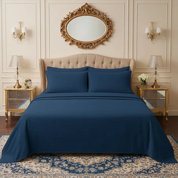 Luxury Navy Blue Stripe - Bed Sheet Set - 3 Pcs