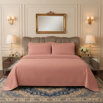 Luxury  Coral Stripe - Bed Sheet Set - 3 Pcs