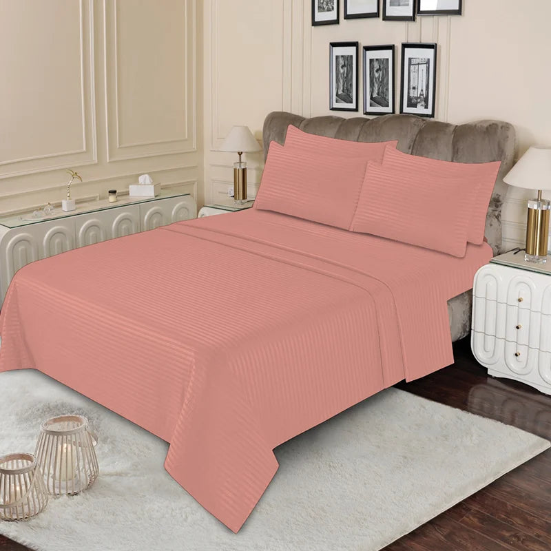 Luxury  Coral Stripe - Bed Sheet Set - 3 Pcs