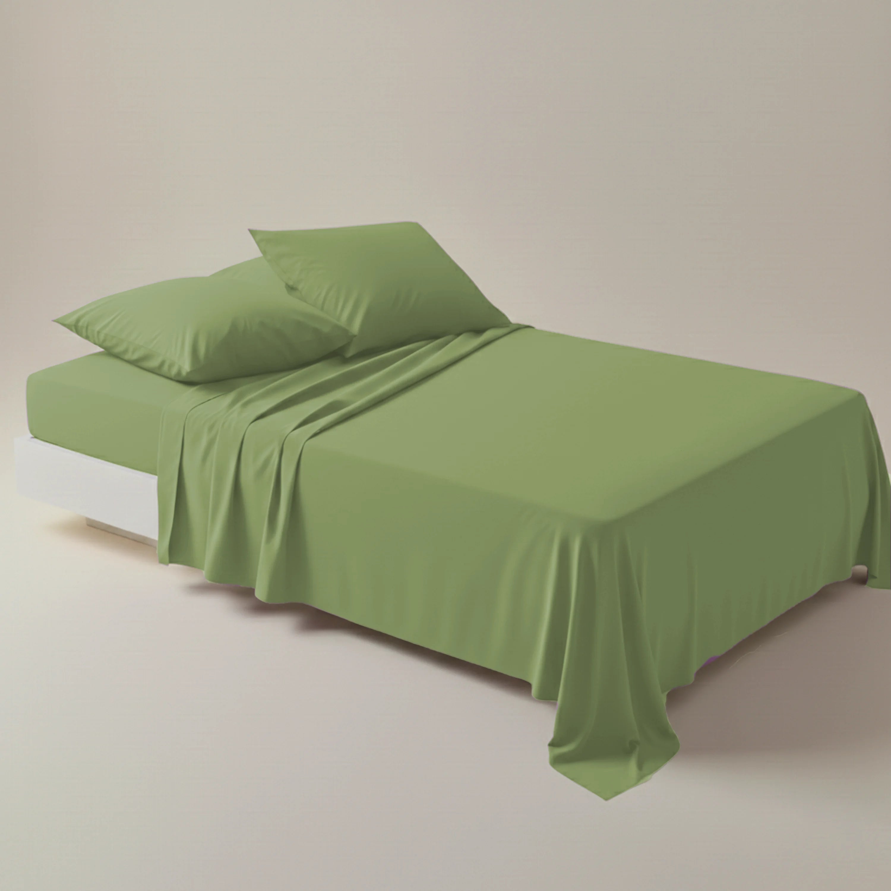 Luxury Sage Green Dyed Bed Sheet Set - 3 Pcs