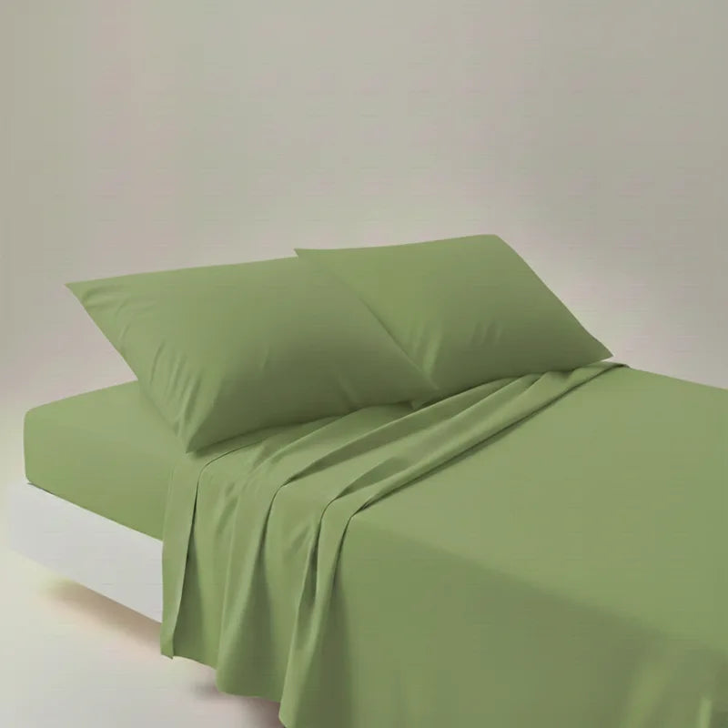 Luxury Sage Green Dyed Bed Sheet Set - 3 Pcs