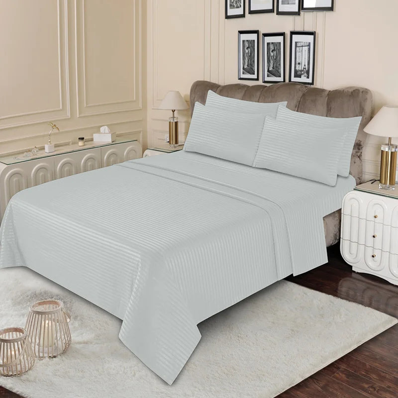 Luxury Silver Stripe - Bed Sheet Set - 3 Pcs