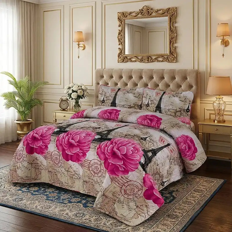 Premium Voyage Quilted Printed Bedspread Set - PQS07