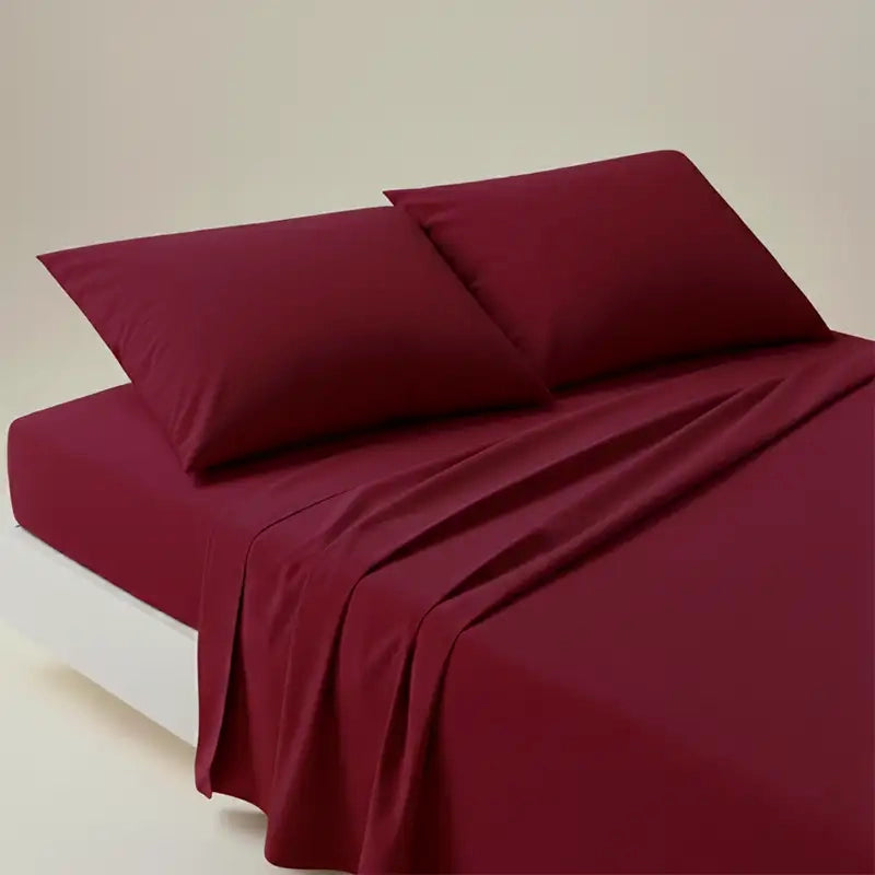 Luxury Mehroon Dyed Bed Sheet Set - 3 Pcs