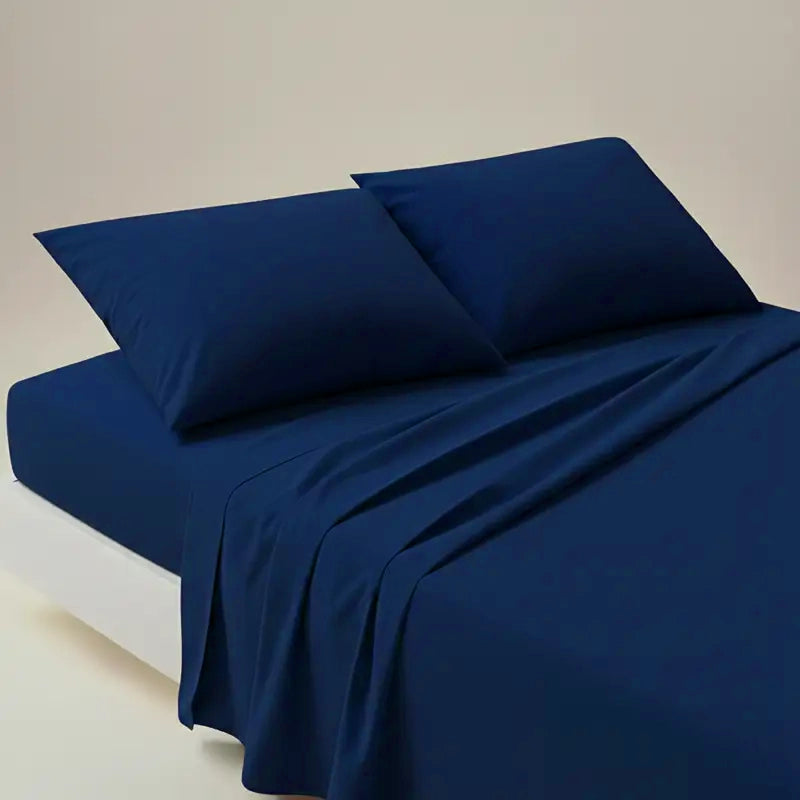 Luxury Navy Dyed Bed Sheet Set - 3 Pcs