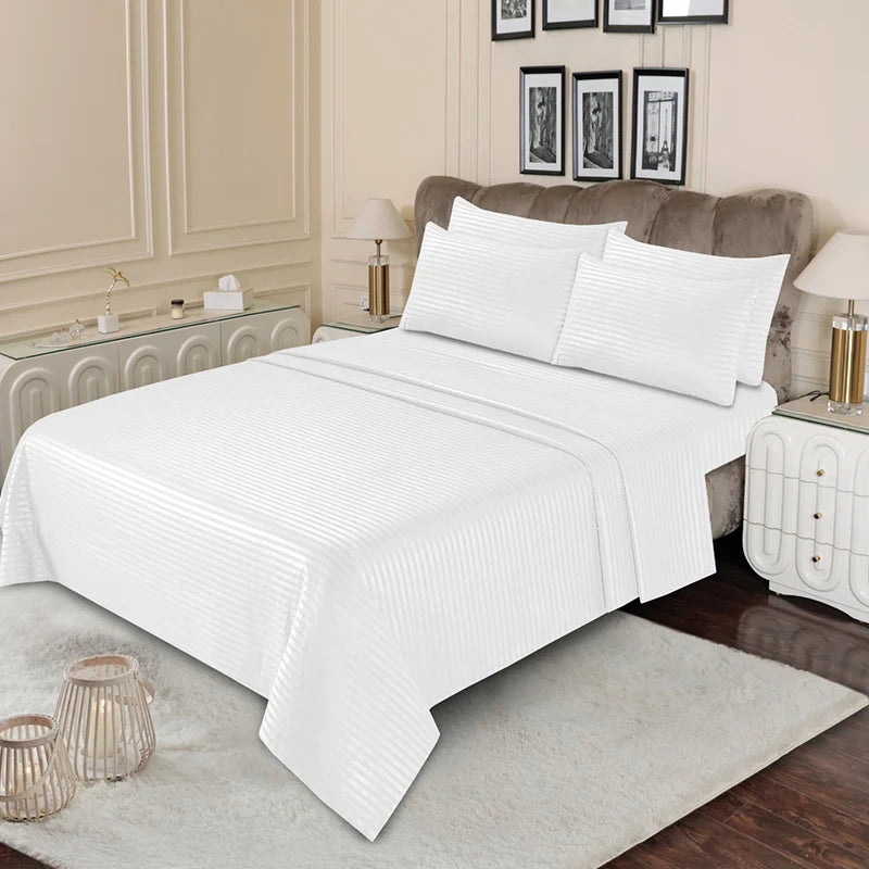 Luxury White Stripe - Bed Sheet Set - 3 Pcs